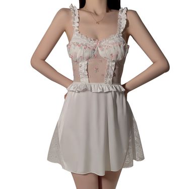 Sex Products Pamas Pure Lace Sweet Pleated Sling Nightdress Robe Home Temptation Breast Pad Set_voghion.com