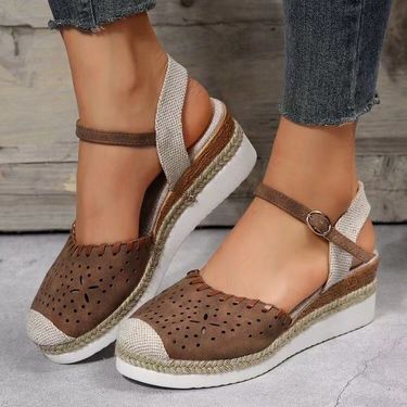 French Rope Thick Soled Toe Sandals For Women In Plus Size, Casual Wedge Heel Buckle, 2025 Summer Women's Shoes_voghion.com