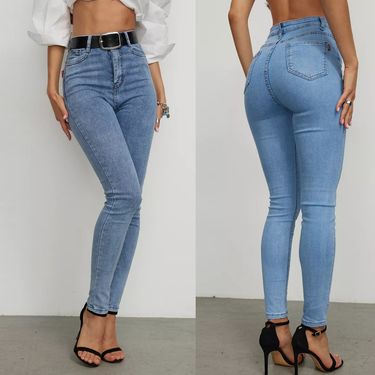 2024 Spring and Summer Fashion New Women's High Waist Solid Color Skinny Jeans_voghion.com