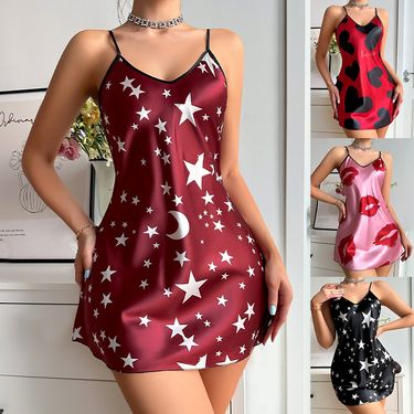 Women's clothing suspender skirt dress female summer small flower skirt silk satin silk sexy backless nightdress wholesale_viptrois.com