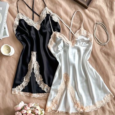 Women's Sleepwears Suspender Nightdress Summer Thin Spring And Autumn Sexy Hot With Chest Pads Can Be Worn Outside Lace Private Bed Fun Pajamas_voghion.com