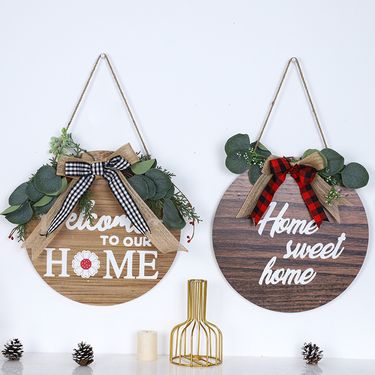 Christmas Wooden letter wall hanging bow round wooden hanging crafts welcome DIY decorative doorplate_voghion.com