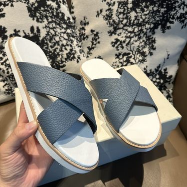 2025 New Men's Cross Flat Genuine Leather Lazy Outdoor Beach One-Word Slippers Breathable Lightweight_voghion.com