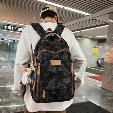 Backpack men's new large capacity junior high school student schoolbag reflective bear fashion casual backpack_voghion.com
