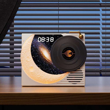 New Vinyl Record Player, Bluetooth Connection, Moon And Star Clock Shape, USB Charging, Portable Speaker._voghion.com
