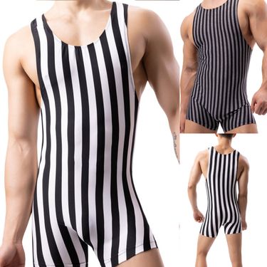 men's clothing men's new jumpsuit vertical striped pajamas sports jumpsuit men's underwear men_voghion.com
