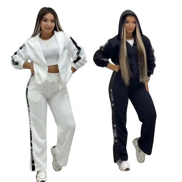 Vêtements pour femmes nouvelle mode costume de sport décontracté en relief à capuche fermeture éclair broderie costume deux pièces_voghion.com