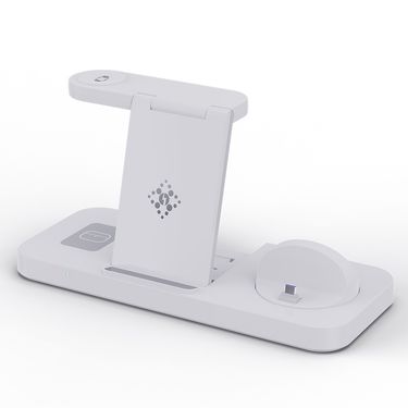 Suitable for Iphone iwatch Bluetooth Headset Three-in-One Wireless Charger with Mobile Phone Bracket Function Color White and Black_mkmklike.com