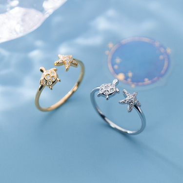 Sterling Venus Sier Korean Version of The Cute Turtle Starfish Womensmall Fresh and Simple Zircon Ring_voghion.com