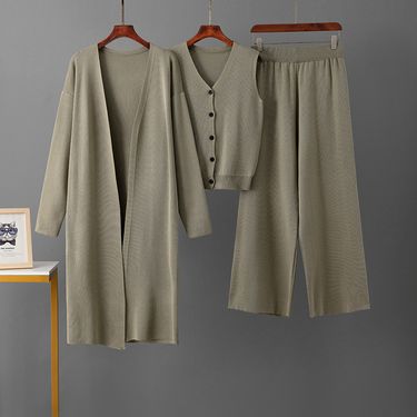 Women’s Clothing Autumn and winter sweater cardigan jacket versatile bottoming shirt new women's wide leg pants fashionable three piece suit_voghion.com