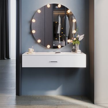 Luxury Vanity Set Mirror Adjustable LED Lights With Wall Hanging Dressing Table_voghion.com