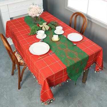 Christmas Table Runner With Embroidered Lace & Tassels - Holiday Dining Table Decor For Parties_voghion.com