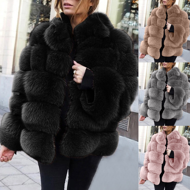 Women's Clothing coat fox fur horizontal splicing artificial fur ready batch_voghion.com