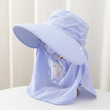 Spring And Summer Sunscreen Children's New Covering Sun Detachable Face Mask Small Grid Tea Picking Riding Cool Hat_voghion.com