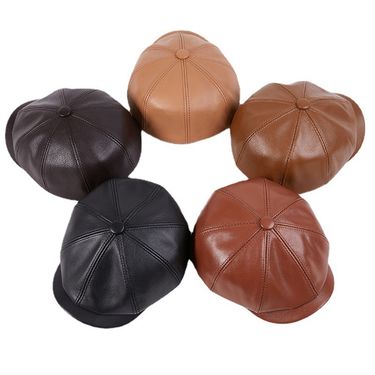 New Arrivals LA SPEZIA Genuine Leather Newsboy Men High Quality Octagonal Hat Autumn Winter Beret Real Cowskin Flat Cap_voghion.com