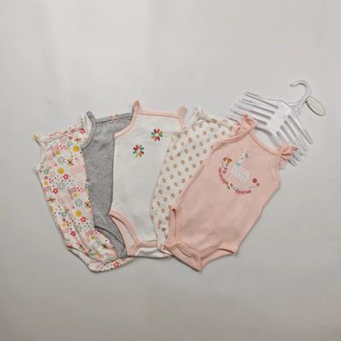 Cross Border Wholesale Baby Triangle Short Sleeved Romper 5 Piece Romper European And American Girl Baby Sling Floral Summer_voghion.com