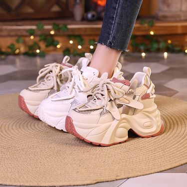 New Mesh Hollowed Out Sneakers Thick Soles Show Feet Small Inside Increase Women's Shoes_voghion.com