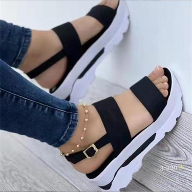 new large size women's shoes wide buckle British style thick bottom wedge fish mouth sandals for women_voghion.com