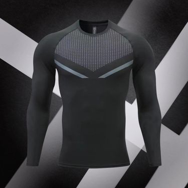 Men's Quick-Dry Long Sleeve Workout Shirt – Breathable Polyester-Spandex Blend For Running & Gym (Black/White, XS-XXL EU/US Sizing)_voghion.com