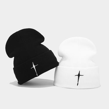 Instagram Trdy Cross Embroidered Cold Autumn/Winter Outdoor Personalized Fashion Knitted Versatile Hat for M and_voghion.com