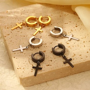European and American fashion punk style trend stainless steel cross ear buckle unisex simple plating earrings wholesale_voghion.com