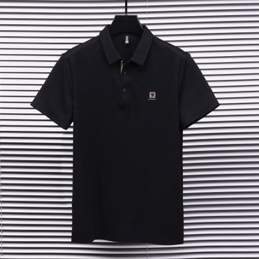 2024 Summer New Shirt with Polo Collar Pineapple Grid Solid Color Casual Middle aged Thin Short sleeved T-shirt Men's_voghion.com