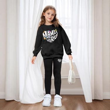 Mother & Kids INS Girls 2 Piece Set & "mamap'sgirl" Printed Long Sleeved Sweatshirt + Leggings Set_voghion.com