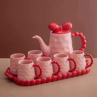 Home Furniture Red wedding cup set home hospitality ceramic teapot teacup housewarming wedding gift water cup water set_voghion.com