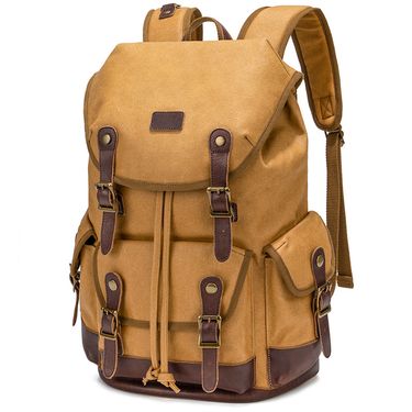 Canvas backpack, casual men's backpack, retro top layer cowhide, outdoor travel waterproof backpack_voghion.com