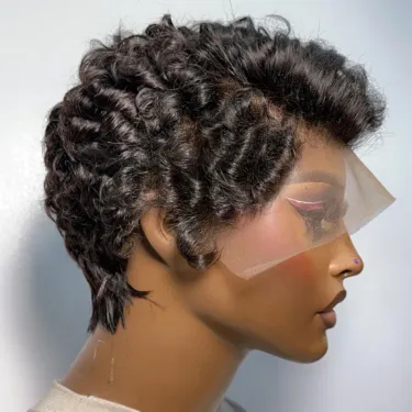 Cheap Pixie Cut Wig Short Curly Lace Front Human Hair Wigs for Black Women Brazilian Finger Wave 13x4 Transparent Lace Wigs Sale_ecoleips.com