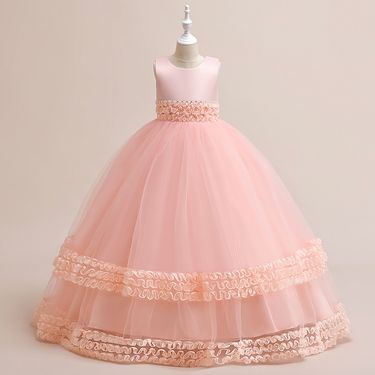 Mother & Kids new arrival children's dress long dress flower girl wedding mesh skirt European and American children catwalk piano evening dress_voghion.com