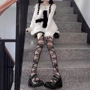 Garter Fishnet Women's Sexy JK Pantyhose Hollow Out Ins Trend Black Stockings_voghion.com
