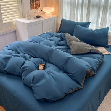 Solid color four piece set, simple washed brushed duvet cover, modern style student dormitory spring bedding_voghion.com