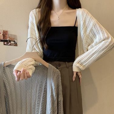 Sunscreen Knitted Cardigan for Women in Summer 2024, Loose and Versatile, Hollow Out Outer Coat, Shawl Short, Long_voghion.com