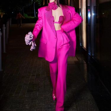Women's clothing feather casual long-sleeved lapel suit jacket + casual slim-fit long trousers 2-piece set_ecoleips.com