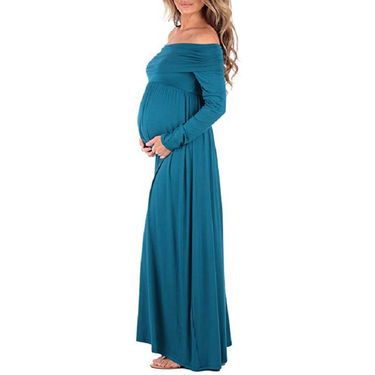 Pregnant women's with a straight line collar, long sleeved dress, and maternity dress_voghion.com