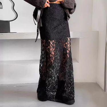 Women's Clothing lace hollow jacquard high waist skirt casual versatile commuting_viptrois.com