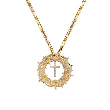 Women's Jewelry Trendy Twisted Cross Pendant Necklace With Micro-Pavé Zirconia In Gold/Silver, Hip-Hop Style Statement Piece_voghion.com