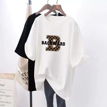 Women's White loose short-sleeved T-shirt women's large size tops new summer medium and long style T-shirt_voghion.com