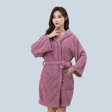 Soft Touch Micro Fleece Hooded Bathrobe Plush Long Spa Robe Absorbent Bathrobe_voghion.com