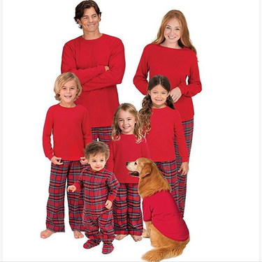 Parent-Child Clothes Family Clothing Christmas Plaid Print Parent-Child Cotton Home Clothes Pajamas Set_voghion.com