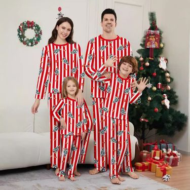 Christmas Tree Parent Child Suit Foreign Trade Striped Print Couple Pajamas Christmas Holiday Parent Child Home Clothes_voghion.com