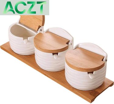 ACZT Storage Ceramic Jar Spice Container With Flip Lid And Spoon – Creative Seasoning Box For Home, Kitchen, Counter (3)_voghion.com