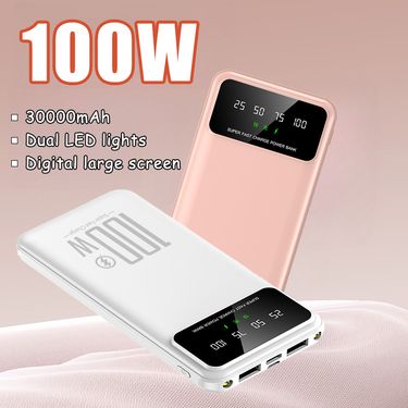 Portable 100W Ultra-fast Charging With LED Light 30000mAh High-performance Power Bank Digital Display For IPhone Huawei_voghion.com