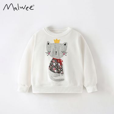 Malwee Girls' Sweatshirt Autumn Winter New Fashionable Children's Clothing Stylish Little Girl Round Neck Long Sleeve_voghion.com