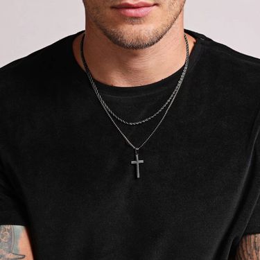 Stainless Steel Twist Chain Snake Bone Chain Cuban Chain Double Cross Pendant Jewelry Titanium Steel Necklace_voghion.com