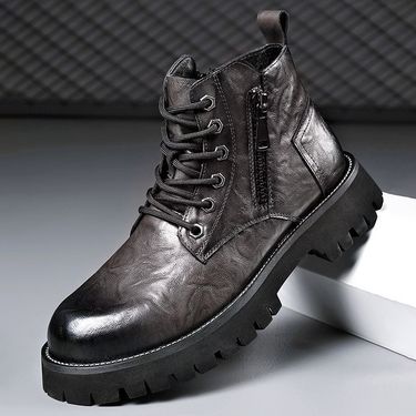 2025 New Men's High-Top Leather Boots Versatile Lace-Up Work Boots Martens Boots_voghion.com