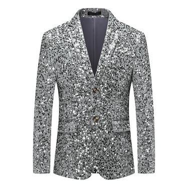 Men's business and leisure single piece small performance ball, silver sequin suit, top coat, men's_mkmklike.com