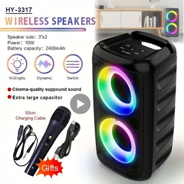 Karaoke Radio FM Bluetooth Speaker Portable Wireless With Microphone Light Speaker Sound Box Music Subwoofer_voghion.com