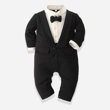 Baby Wear Gentleman Jumpsuit Newborn Cotton Crawler Tuxedo 100 Day Dress_viptrois.com